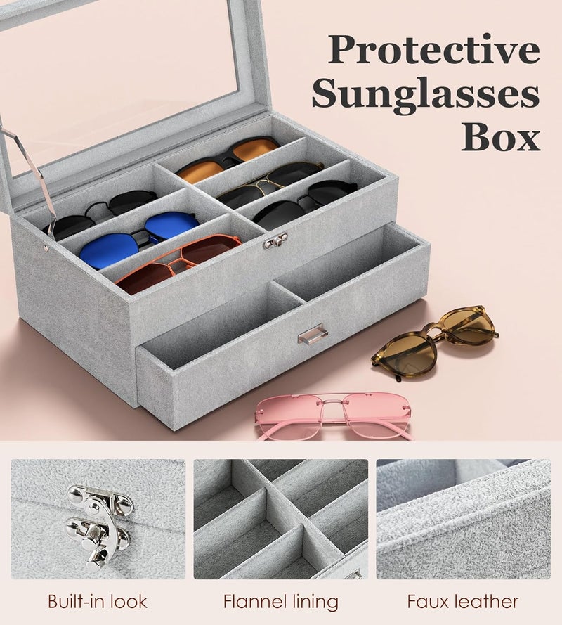 NEWLOOP Store Sunglasses Organizer Multiple Pairs of Glasses Display Case Sunglass Hard Shell Storage Box for Women Men 12/16 Slots - Image 5